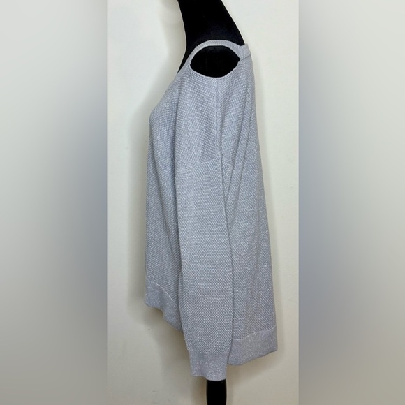 Michael Kors gray silver sparkle peek a boo shoulder split hem sweater XL EUC - Picture 6 of 8